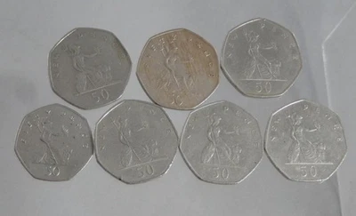 Great Britain 1969-2001 50 Pence Lot of 7 Coins England UK R0201 - Image 1 of 2