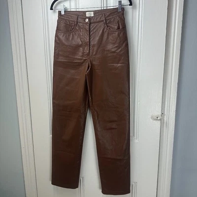 Aritzia Wilfred Melina Pants Womens 4 Brown Faux Leather Cognac Mid Rise *Flaws - Image 1 of 4