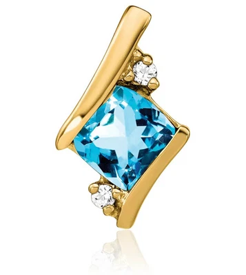 10K Solid Yellow Gold Cushion-Cut Swiss Blue Topaz Diamond Floating Chain Sli... - Image 1 of 3