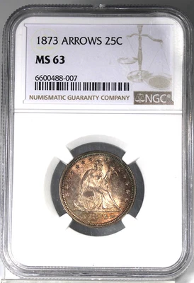 1873 Arrows Seated Liberty Quarter - NGC Graded MS63 !! - Image 1 of 3