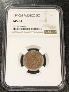 1940 M MS64 Mexico 5 Centavos UNC KM 423 NGC - Picture 1 of 3
