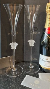 Versace Glasses Crystal Champagne Flutes 2 Original Box Rosenthal Medusa - Picture 1 of 10
