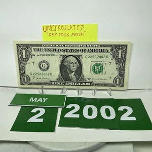 One Dollar Bill Birthday Note May 2 2002. Uncirculated. Fancy Serial Number - Picture 1 of 9