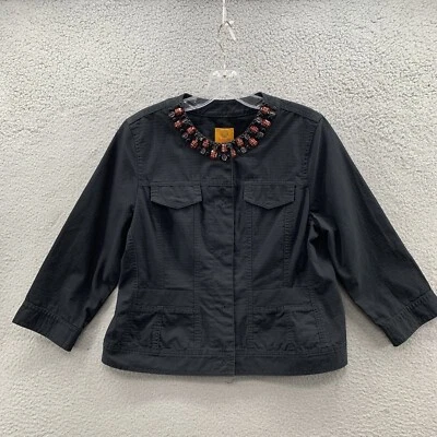 Ruby Rd. Chaqueta Blazer Recortada Petites Negra Adornada con Cuentas Bolsillos Talla 10P Foto 1 de 4