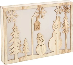 Christmas Snowman Silhouette Rustic Wooden Frame Light Lamp Wall Desk Decoration - Picture 1 of 4