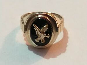 14K Gold Eagle On Black Onyx Men's Ring Size 11