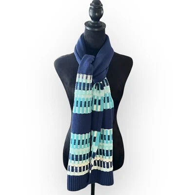 Talbots Women's Blue, White, and Blue-Green Striped Knitted Scarf BD3027 NWT - Image 1 of 4