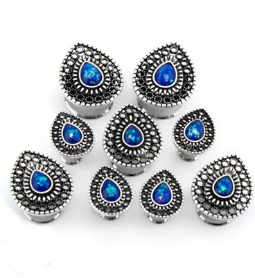 PAR-Lágrima con Ópalo en Estilo Vintage Acero Doble Acampanado Tapones para los Oídos 16mm/5/8" Gau Foto 1 de 4