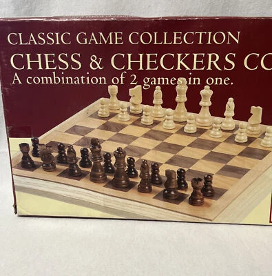 NEW Classic Game Collection Fold Up Wooden Game Set Chess & Checkers Combination - Image 1 of 4