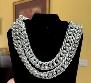 NWT Anne Klein Necklace Silver Tone CHUNKY Curb Link Double Chain Statement - Picture 1 of 8