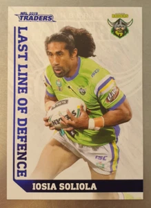 2019 NRL Traders Last Line of Defence Iosia Soliola Card LD04 Canberra Raiders - Picture 1 of 2