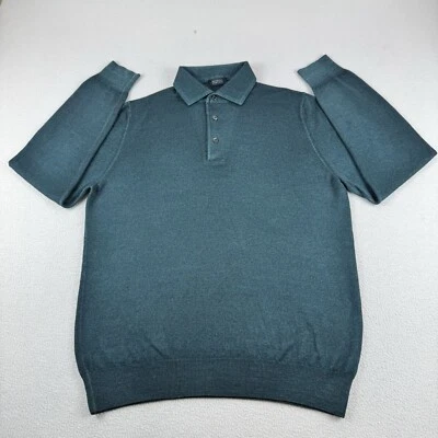 Suéter Barneys New York Para Hombre L Verde Cuello 100% Lana Virgen Italia Pullover Foto 1 de 4