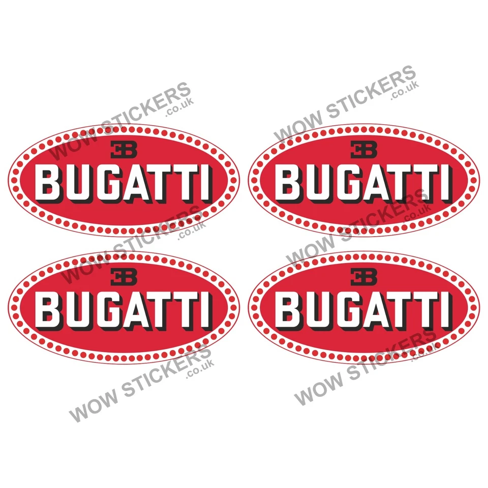 Pegatina Coche x4 Bugatti 75x37mm Calcomanías Coche Camión Parachoques Ventana Panel Caja de Herramientas - Imagen 1 de 1