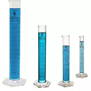 Glass Graduated Cylinder Set, 4 Sizes - 10, 50, 100, 250ml, Karter Scientific - Picture 1 of 5
