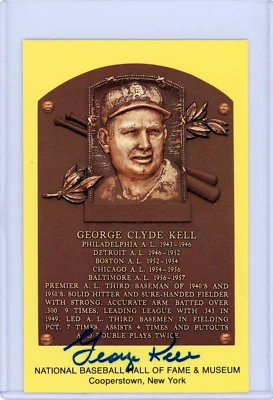 George Kell Signed Yellow Hall of Fame Plaque Postcard JSA Auto HOF Post Card - Image 1 of 3