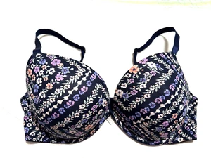 Victoria's Secret 36D PINK EUC Wear Everywhere Super Push Up Bra Navy Floral - Picture 1 of 7