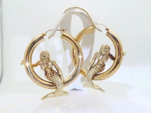 Mermaid Earrings Jewelry Women 14k Solid Gold Hoop Earrings Beach Pierced E310 - Picture 1 of 8