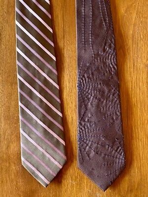 Lote de 2 corbatas clásicas de seda marrón para hombre, Claiborne, Orma Ultra Foto 1 de 2