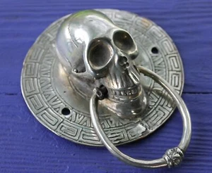 Gothic Skull Door knocker Pull Handle Skeleton Bronze lost wax Cast Bali Art - Picture 1 of 9