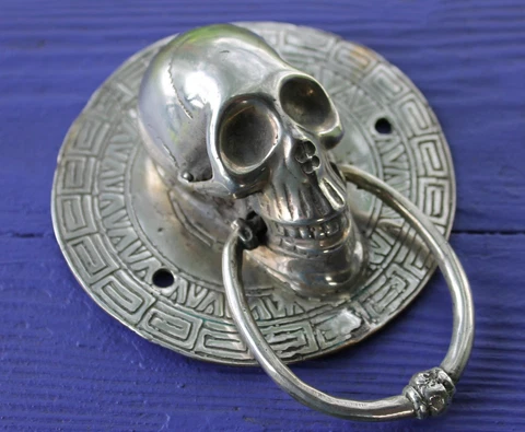 Gothic Skull Door knocker Pull Handle Skeleton Bronze lost wax Cast Bali Art Cover