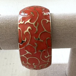 PULSERA ESMALTADA VINTAGE BRAZALETE ABRAZADERA TONO DORADO NARANJA CORAL ROLLO REMOLINO - Imagen 1 de 6