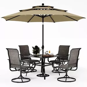 6PCS Outdoor Patio Dining Sets Metal Table 4 Swivel Chairs w/10ft Beige Umbrella - Picture 1 of 9