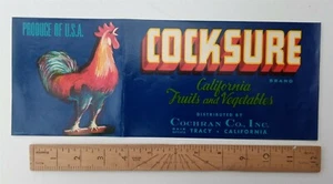 Huhn Geflügel Hahn altes Werbeartikel lang schlank Ballen Etikett CockSure - Bild 1 von 1