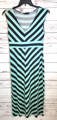 Apt 9 90s Y2K Maxi Dress Green Blue Striped V-Neck Sleeveless Women's Size Large - Image 1 of 4