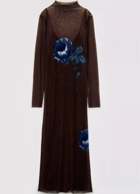 2-in-1! Zara langes Tüll-Kleid m. großen Blumen-Mustern+separat.seid. Innenkleid - Bild 1 von 4