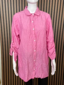 Tommy Bahama St. Lucia Women's Shirt ButtonUp Swim Cover Up Raw Hem Linen L Pink - Picture 1 of 8