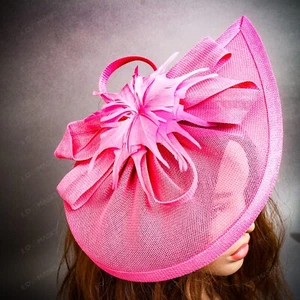 Hot Pink Feather Fascinator Hat for Tea Party Wedding Derby Races Cocktail Party - Picture 1 of 4