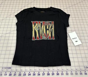 Authentic NWT RVCA Gretta Fitted Women's Baby Tee T-Shirt in Black - RARE - Picture 1 of 17