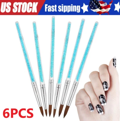 Juego de 6 cepillos de uñas acrílicos 100 % Kolinsky Sable puro metal prensado mango largo Foto 1 de 4