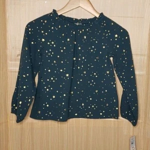 Cat & Jack Girls New Green Gauzy Long Sleeve Metallic Star Print Top 6-6X - Picture 1 of 5