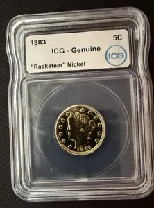 1883 Liberty V "Racketeer" Nickel Gold-Plated NO CENTS ICG Genuine Historic Coin - Picture 1 of 2