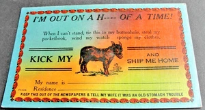 I'm out on a H.... of a Time! -Unposted Comic Humor Postcard.     - Picture 1 of 4