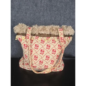 VTG Floral Tapestry Tote Bag Faux Fur Trim Wooden Beads Unique Purse Cottagecore - Picture 1 of 9