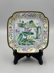 Antique 20th c Chinese Cloisonne enamel landscape Plate 5 3/4" - Picture 1 of 10