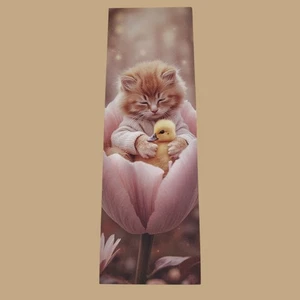 🌸 Kätzchen & Entlein in Tulpe Lesezeichen - Handarbeit süße Tierkunst - Bild 1 von 1