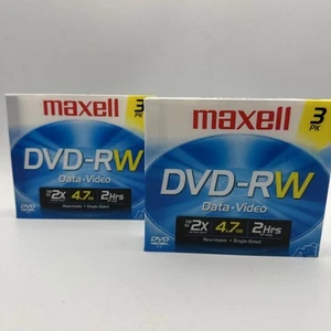 Maxell DVD-RW Data Video 3 Pack 4.7GB 2Hrs SP mode Rewritable Lot 2 New Sealed - Picture 1 of 2