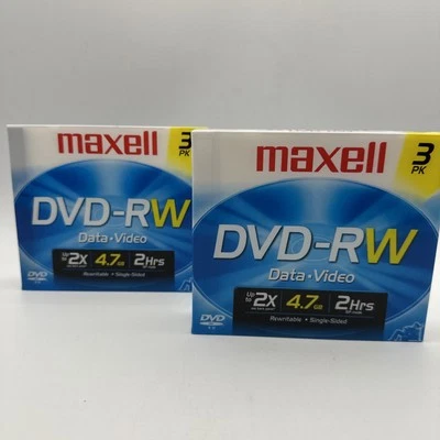 Maxell DVD-RW Data Video 3 Pack 4.7GB 2Hrs SP mode Rewritable Lot 2 New Sealed - Image 1 of 2