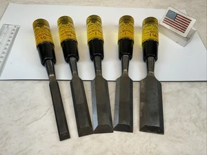 Buck Bros. 5pc wood Chisel Lot, 1/2in., 3/4in., 1in.(2), 1-1/4in., USA - Picture 1 of 8
