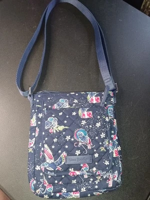 Retired Vera Bradley Holiday Owls RFID Mini  Crossbody Shoulder Bag Navy Blue - Image 1 of 4