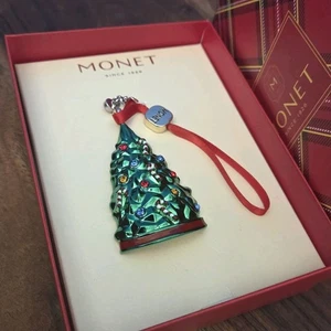 2022 Monet Christmas Tree Pendant Enamel / Gold Tone Ornament - Bild 1 von 14