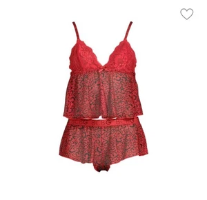 BCBGeneration 2-Piece Red Cheetah Animal Print Mesh Lace Camisole & Shorts - Picture 1 of 6
