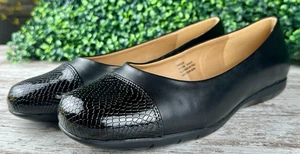 COMFORTVIEW Fay Slip On Flats Black Faux Leather Reptile Cap Toe Women’s 10.5 WW - Picture 1 of 13