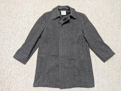 vintage TWEED herringbone OVERCOAT charcoal gray 46 donegal english wool XL - Image 1 of 4