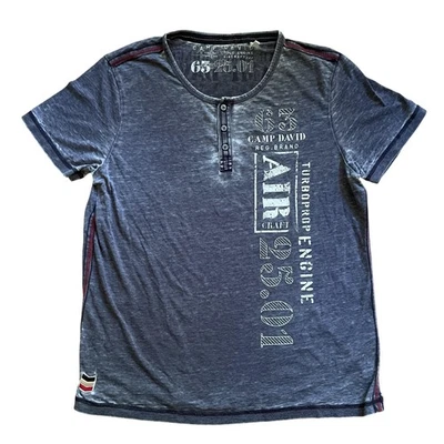 Camp David Shirt Mens XL Gray Aircraft Flight No Printed Henley Short Sleeve Tee - Image 1 of 4