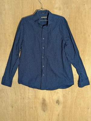 Camisa Express Abotonada Hombre Talla L Manga Larga Cuello Lunares Azul Foto 1 de 4