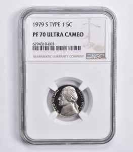 1979-S Jefferson Nickel Type 1 PF70 UCam NGC Brown Lbl *4507 - Picture 1 of 5